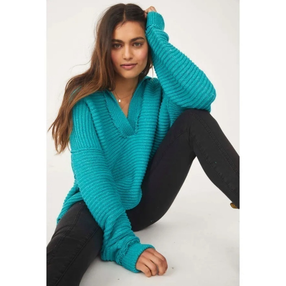NWT Free People Marlie Ribbed Knit Pullover in Mar Chiquita Size Small